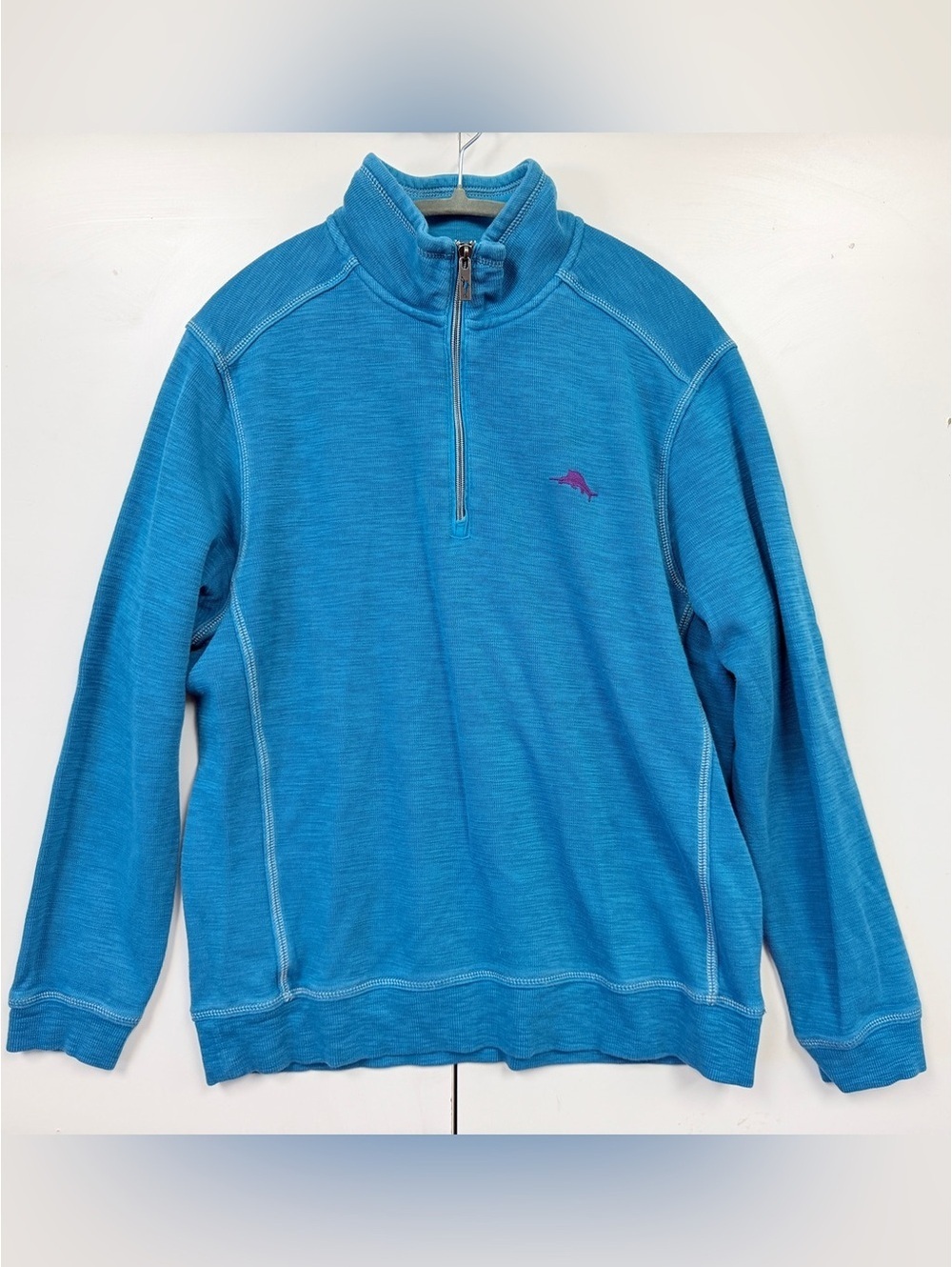 Tommy Bahama Quarter Zip Pullover Men’s Medium Aqua Blue Pima Cotton Golf